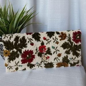 Cahoots Oversized Clutch Vintage Textile Floral Red, Green, Gold, Cream